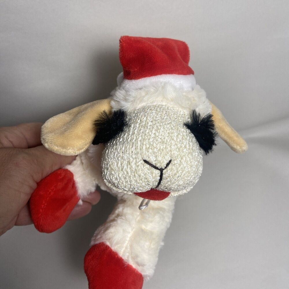 Lamb Chop Dog Toy With Squeaker Santa Hat 12 Inches Long No paper hang tag